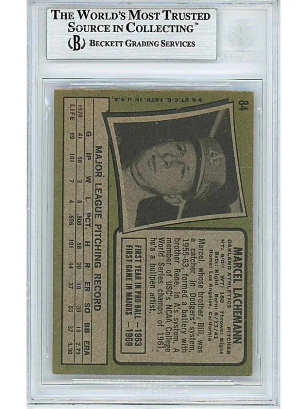 Marcel Lachemann Oakland A's Signed 1971 Topps Baseball Card Beckett Autographed